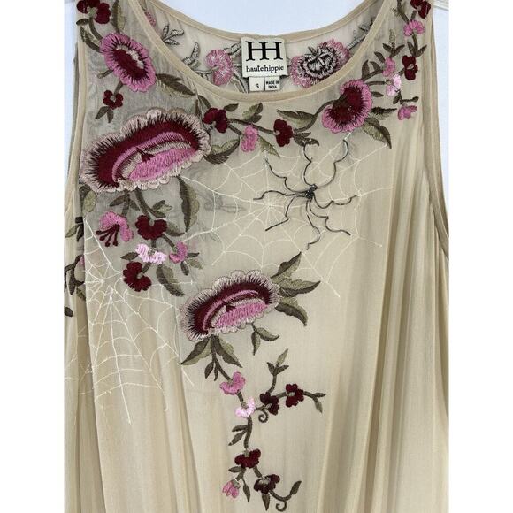 Rare Haute Hippie Embroidered Embellished Floral Silk Hi Low Dress S Fairy Boho - Picture 7 of 14